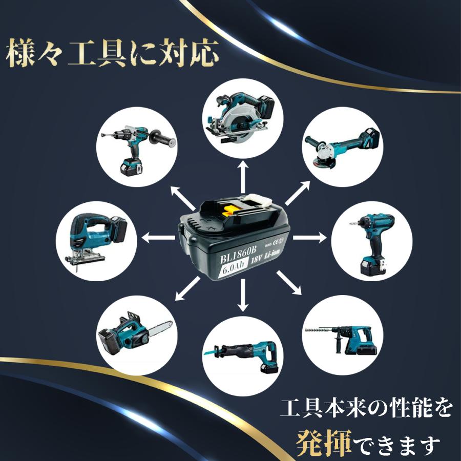 マキタ 18V 大容量 6.0Ah 互換 バッテリー BL1860B makita 電池残量
