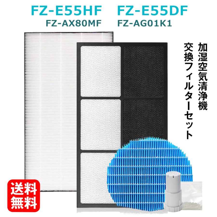 加湿空気清浄機用 FZ-E55HF 脱臭フィルター FZ-E55DF 集じんフィルター HEPA 交換用 非純正 FZ-AX80MF KI-FX55 KI-EX55 互換 捕集率99.9%以上 FZY80MF FZ-AG01k1｜dorarecoya