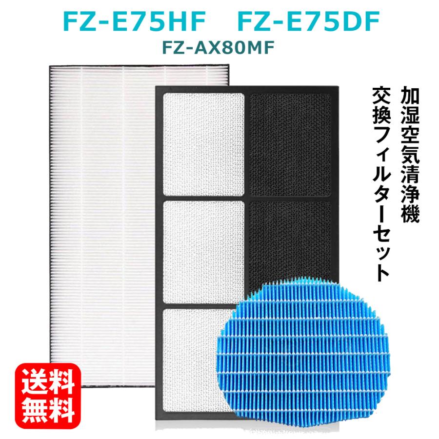 加湿空気清浄機用 FZ-E75HF 脱臭フィルター FZ-E75DF 集じんフィルター HEPA 交換用 非純正 FZ-AX80MF 加湿フィルター 互換 捕集率99.9%以上 FZY80MF｜dorarecoya