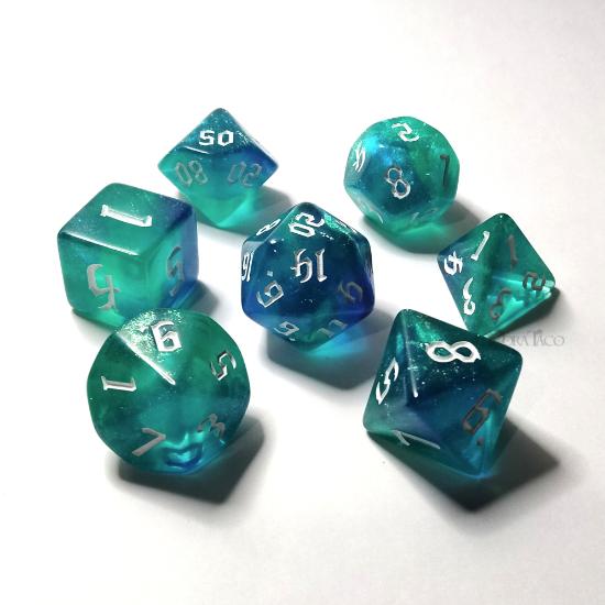 おしゃれ数字オーロラ【グリーン＆白】多面体ダイスセット : サイコロ