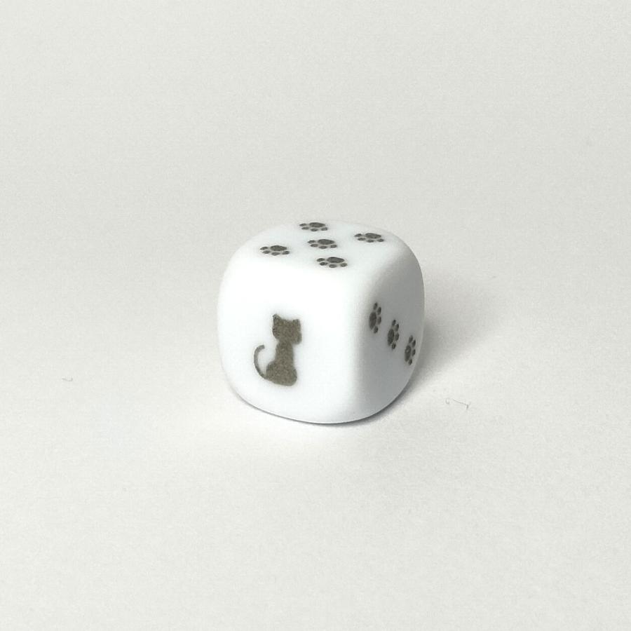 ねこ【12mm白・レーザー刻印】6面サイコロ単品 DTD12mm01 : サイコロ