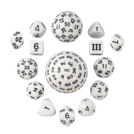 3〜100面ダイス 多面体15個セット【ホワイト】 : サイコロ専門店