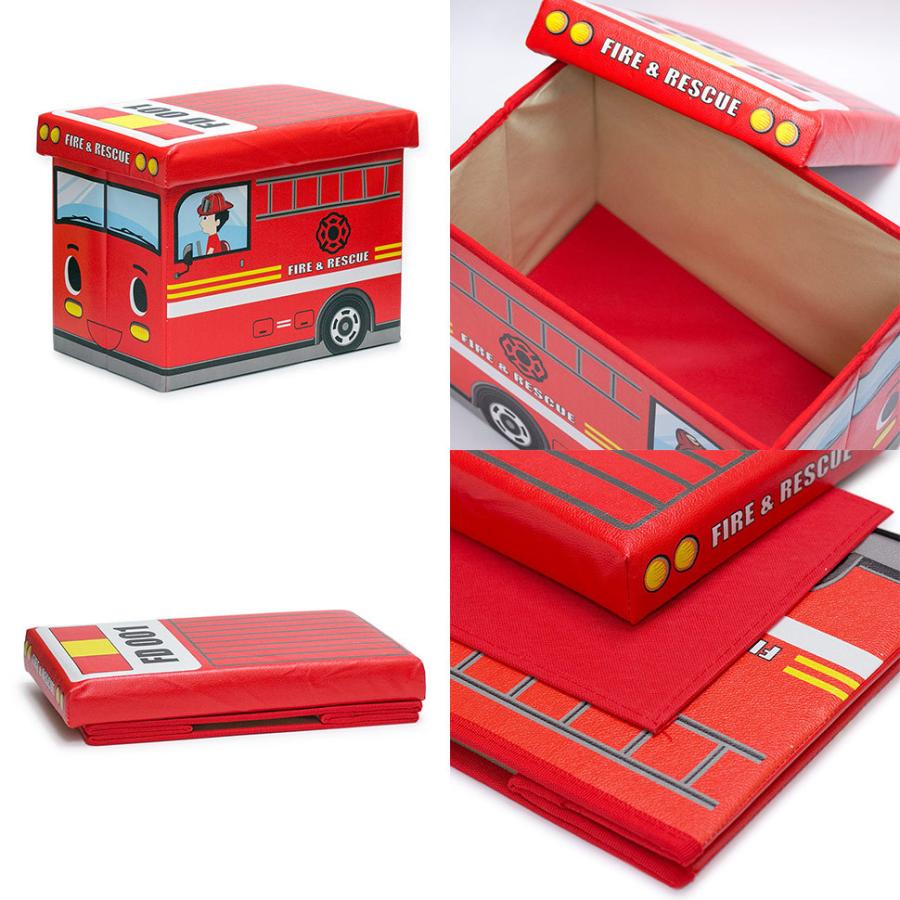 激安通販専門店 収納ボックス 座れるおもちゃ箱 おしゃれ かわいい ふた付き 収納 おもちゃ箱 簡易組み立て 省スペース バス パトカー 消防車 Moe Gov Np