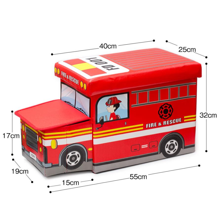 収納ボックス 座れるおもちゃ箱 ／おしゃれ かわいい ふた付き 収納 おもちゃ箱 簡易組み立て 省スペース バス パトカー 消防車｜doratyanhouko｜07