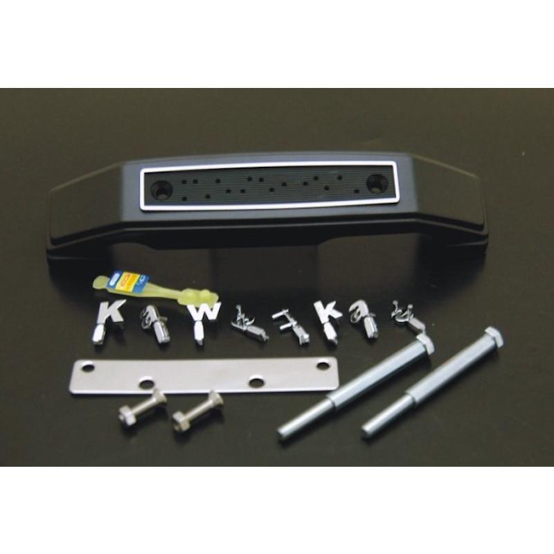 ゼファー1100用フォークカバーエンブレム メッキ　(文字：Kawasaki、本体：黒）ステー付き | 