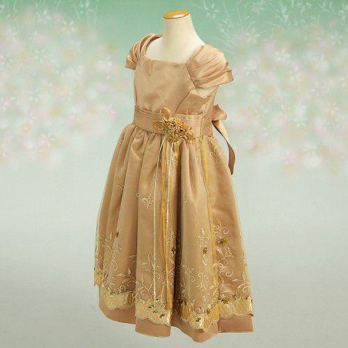 アウトレット　女の子フォーマルドレス　キャメル　キャップスリーブ　七五三　発表会　結婚式　　 １１０/１２０/１３０/１４０