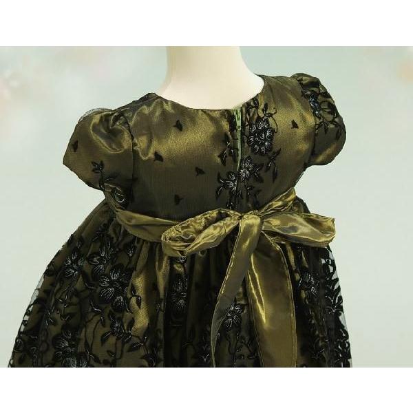 アウトレット　女の子ベビーフォーマルドレス　ダークグリーン　結婚式　パーティー　誕生会　８０/９０/９５/１００ | 京美 | 04