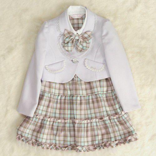 アウトレット　女児キッズフォーマルアンサンブルスーツ3点セット　ラベンダーパープル　一つ釦　ワンピースタイプ　１１５cm 