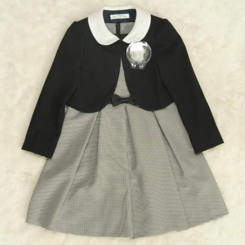 アウトレット　女児キッズフォーマルアンサンブル3点セット　110cm〜130cm　濃紺ボレロ　千鳥格子ジャンスカワンピタイプ 