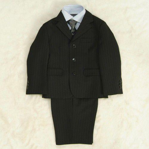 アウトレット　男の子スーツ５点セット　チャコールグレー　シャツカラーストライプ　三ツ釦　ハーフパンツタイプ　１１０cm