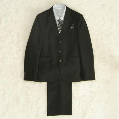 アウトレット　男の子ジュニアサイズフォーマルスーツ５点セット　チャコールグレー　グレーストライプシャツ　三つ釦　ロングパンツタイプ　１６５cm