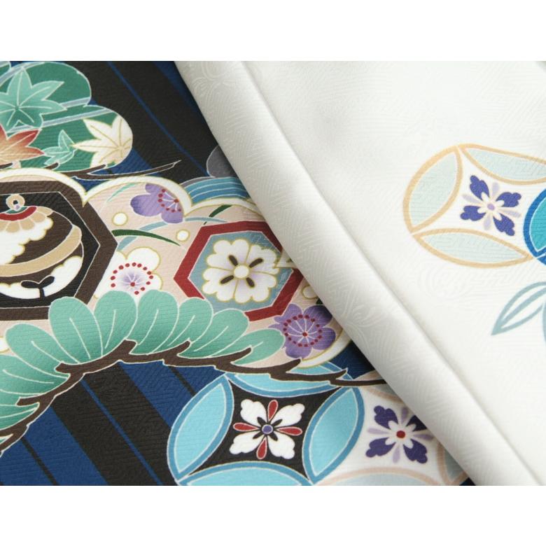 七五三 男の子 3歳 被布着物セット 青紺地 矢絣 絵羽柄 被布白色 白半襟に足袋付きセット 日本製 | 京美 | 03