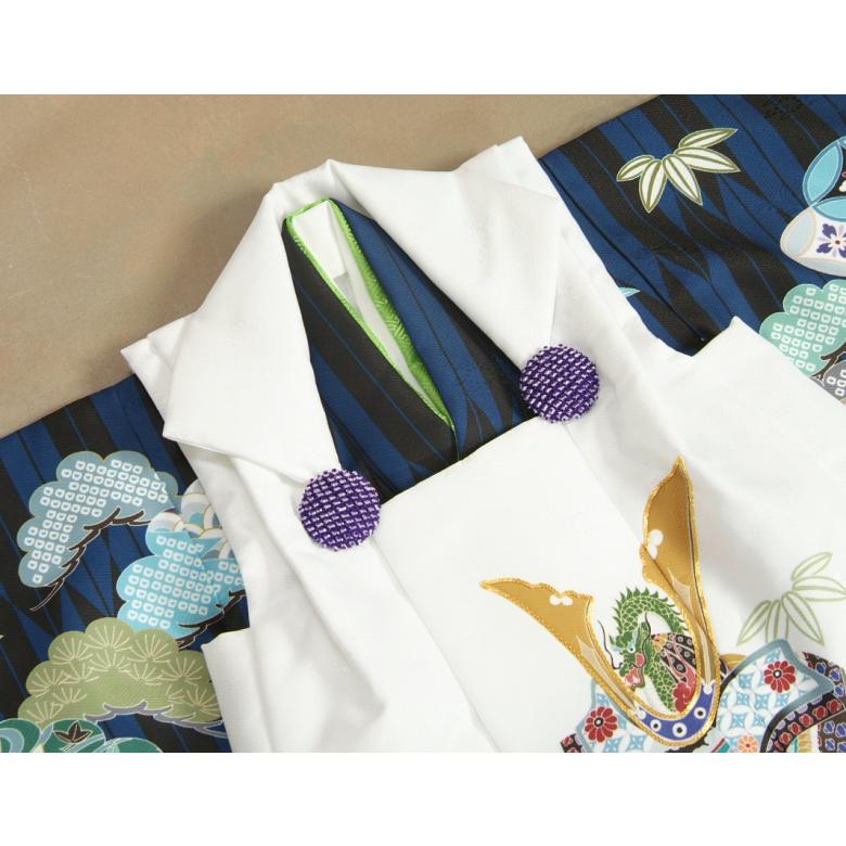 七五三 男の子 3歳 被布着物セット 青紺地 矢絣 絵羽柄 被布白色 白半襟に足袋付きセット 日本製 | 京美 | 04