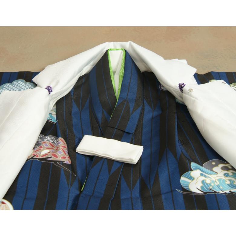 七五三 男の子 3歳 被布着物セット 青紺地 矢絣 絵羽柄 被布白色 白半襟に足袋付きセット 日本製 | 京美 | 07