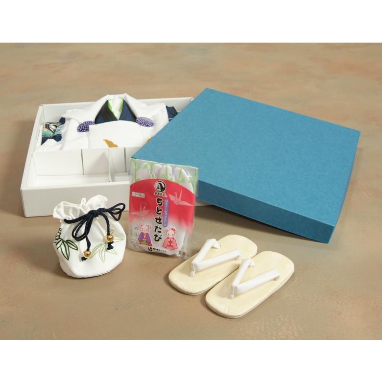 七五三 男の子 3歳 被布着物セット 青紺地 矢絣 絵羽柄 被布白色 白半襟に足袋付きセット 日本製 | 京美 | 10