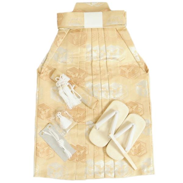 七五三 着物 男児袴セット 紋袴 金襴地 亀甲に三つ飛び鶴 桐生織生地 5歳用 60cm 七点セット へら付き 収納箱付き