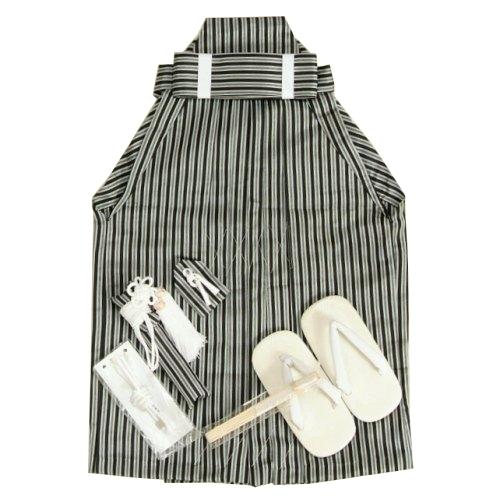 七五三 着物 男の子 男児袴セット 黒縞袴 黒グレーストライプ 3歳から5歳用 ５５cm 七点セット へら付き 収納箱付き