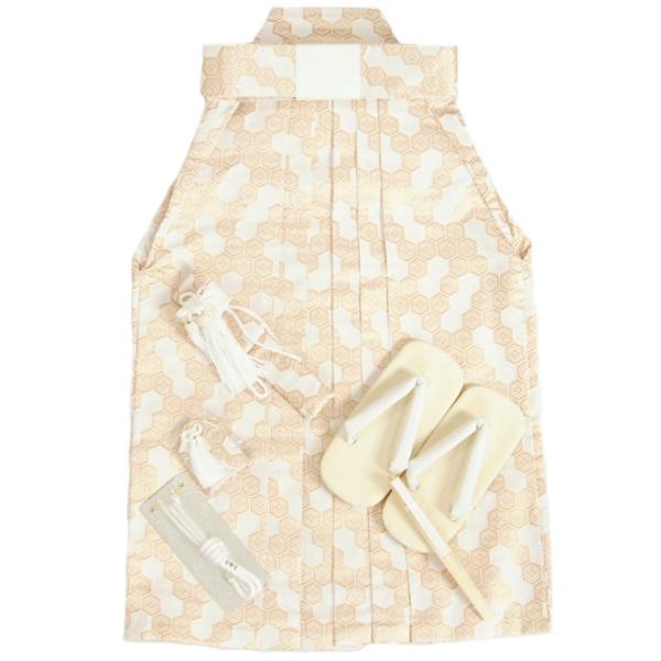 七五三 着物 男児袴セット 紋袴 白地金襴 亀甲に花菱 桐生織生地 5歳用 60cm 七点セット へら付き 収納箱付き