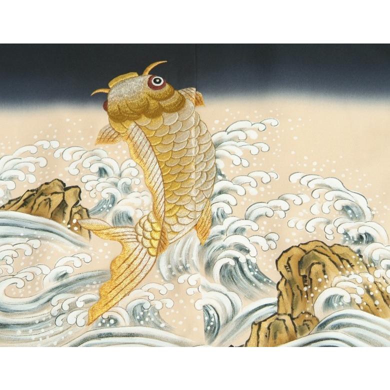 京美 七五三 5歳 正絹 着物袴セット 総刺繍昇り鯉紺地正絹羽織着物