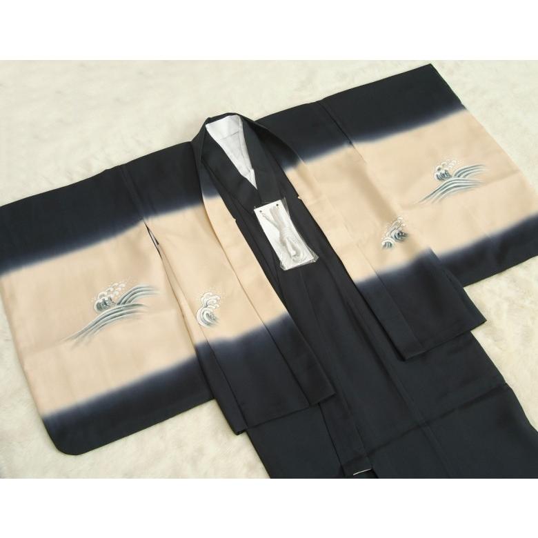 七五三 5歳 正絹 着物袴セット 総刺繍昇り鯉紺地正絹羽織着物 手描き 黒縞正絹袴 12点セット 足袋付きセット 日本製 | 京美 | 03