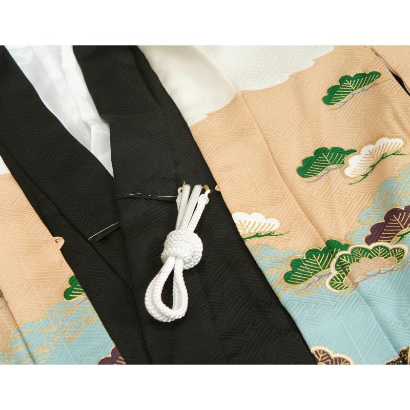 七五三 5歳 男の子 正絹 着物袴セット 男児 白地 鷹 几帳 金糸刺繍使い 黒縞正絹袴 地紋生地 １２点セット 足袋付きセット 日本製 | 京美 | 06