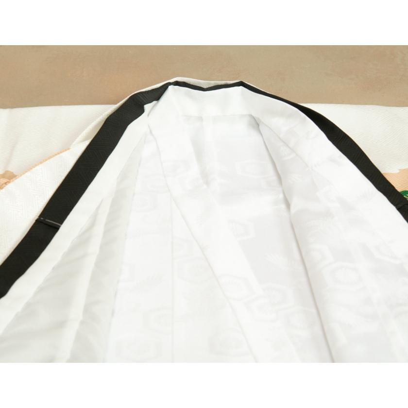七五三 5歳 男の子 正絹 着物袴セット 男児 白地 鷹 几帳 金糸刺繍使い 黒縞正絹袴 地紋生地 １２点セット 足袋付きセット 日本製 | 京美 | 07