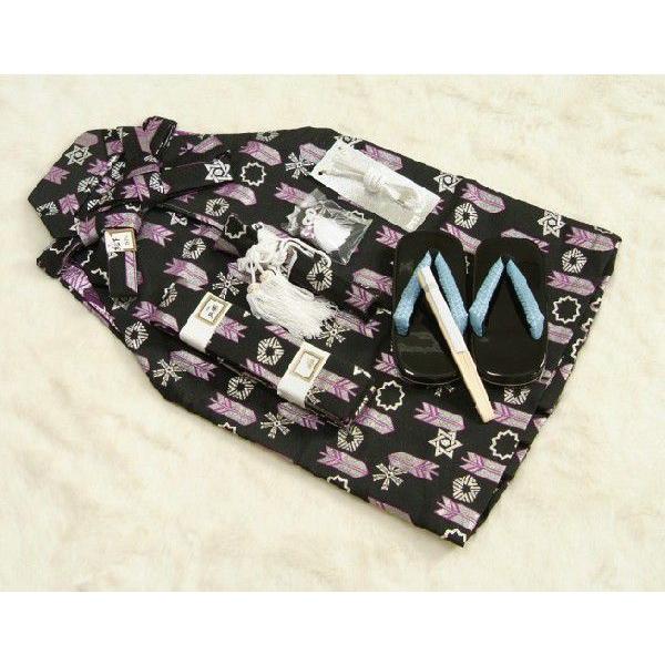 七五三 着物 5歳 男の子 男児着物袴セット 式部浪漫 黒地羽織 星 紫色地着物 黒銀矢羽紋袴 12点セット 足袋付きセット | 京美 | 04