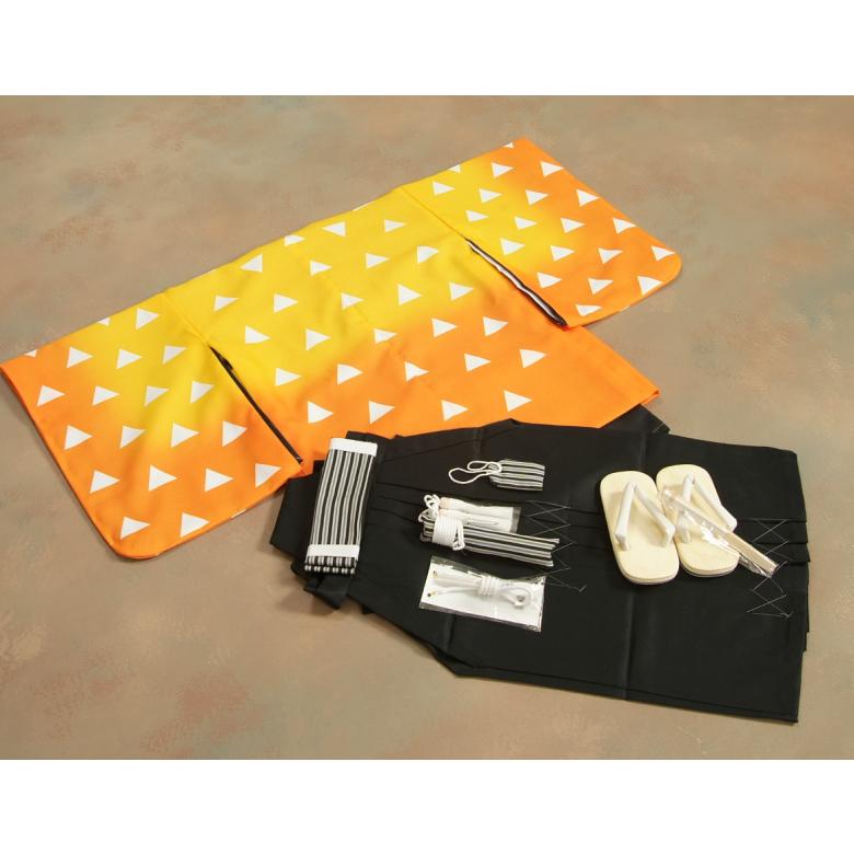 七五三 着物 男の子袴セット 5歳 黄色橙ぼかし 鱗文様柄羽織 黒無地袴 12点セット 足袋付きセット | 京美 | 01