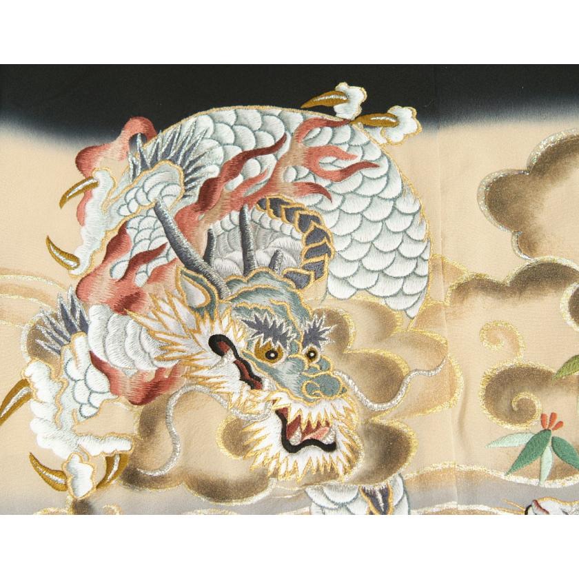 京美 七五三 男の子 5歳 着物袴セット 正絹 黒地 総刺繍龍虎相対図 手