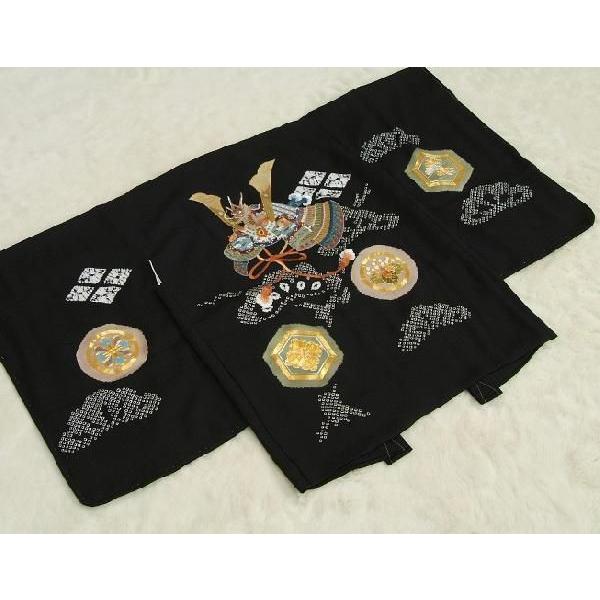 七五三 5歳 男の子 正絹 羽織単品 総刺繍兜 黒 手本絞り 金駒刺繍 丈長 サヤ地紋 日本製 | 京美 | 01