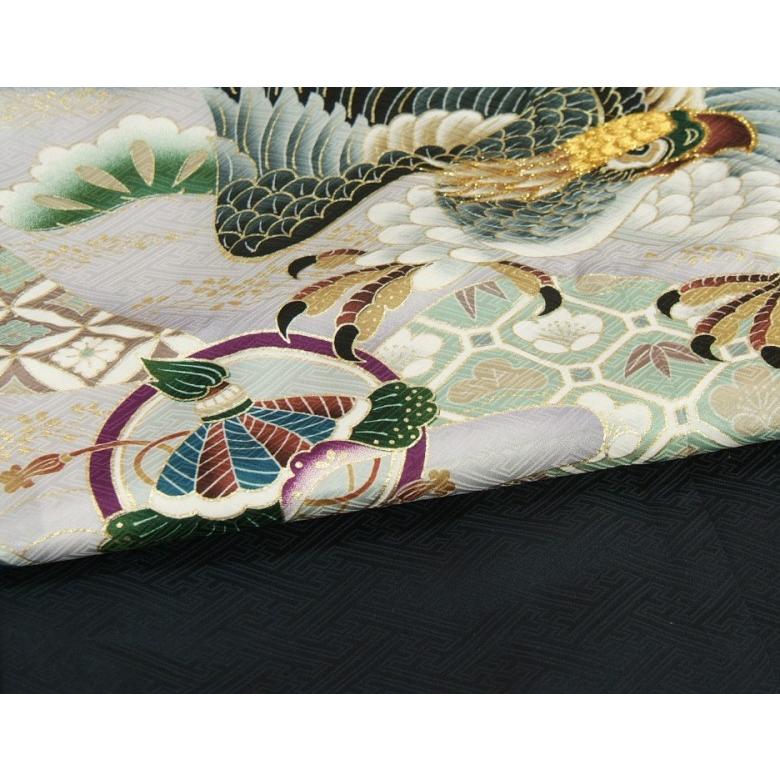 七五三 5歳 男の子 正絹 羽織単品 鷹に兜 紺地シルバー染め分け 刺繍使い 金彩 サヤ地紋 日本製 | 京美 | 04