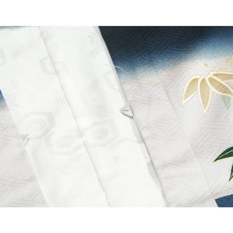 七五三 5歳 男の子 正絹 羽織単品 鷹に兜 紺地シルバー染め分け 刺繍使い 金彩 サヤ地紋 日本製 | 京美 | 06