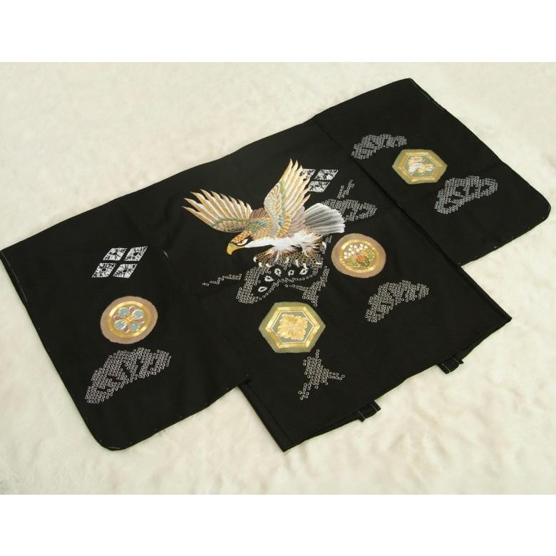京美 七五三 5歳 男の子 正絹 羽織単品 総刺繍鷹 黒 手本絞り 金駒刺繍