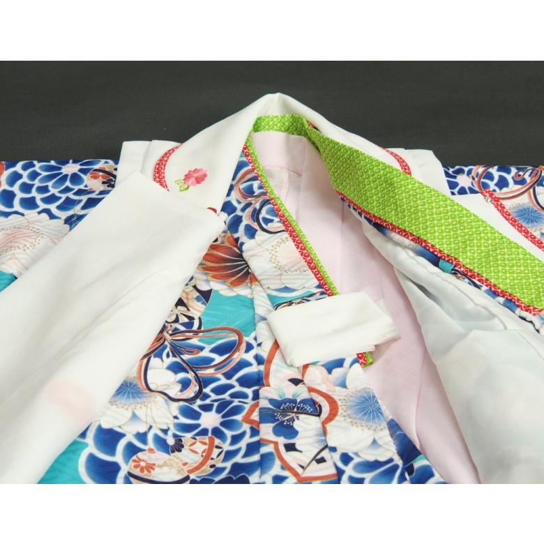 七五三 着物 3歳 女の子 被布セット マユミブランド 青緑色 牡丹菊 被布刺繍使い白色 雛祭り 正月 足袋付フルセット 日本製 | 京美 | 06