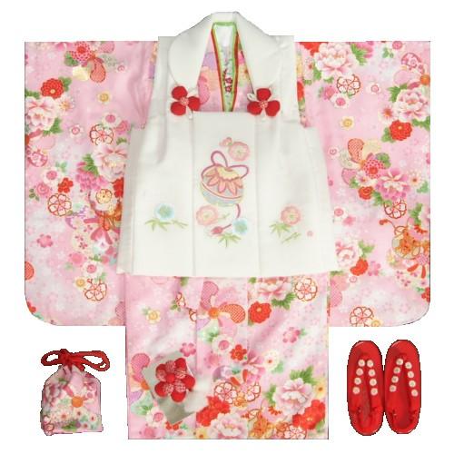 七五三 着物 3歳 女の子 被布セット 京都花ひめ 濃淡ピンク着物 被布白 