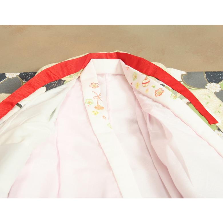 七五三 着物 3歳 女の子 被布セット 式部浪漫KAGURA（かぐら）ブランド 緑 百花 被布黄緑麻の葉柄 雛祭り 正月 足袋付セット 日本製 | 京美 | 05