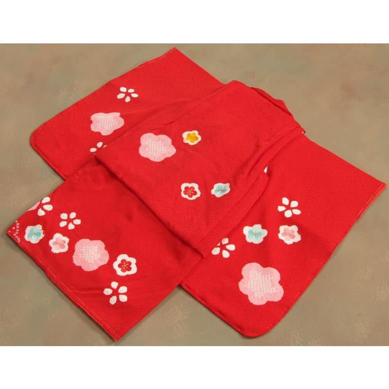 京美 七五三 正絹 被布セット 着物 3歳 女の子 赤色 本梅