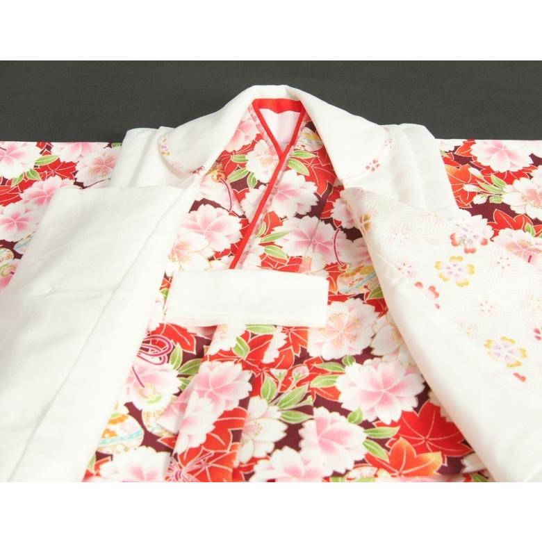 七五三 着物 三歳 女の子 被布セット 京都花ひめブランド 赤紫 被布白 楓 桜 地紋生地 足袋付きセット | 京美 | 05