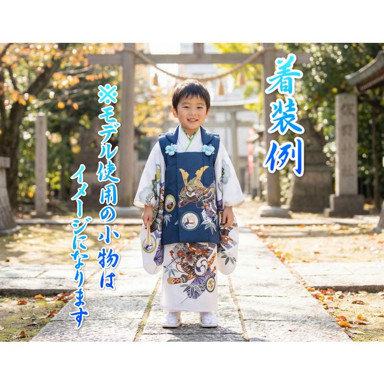 七五三 男の子 3歳 被布着物セット 京都花ひめ 白地 絵羽柄 被布紺色 刺繍半襟に足袋付きセット | 京美 | 01