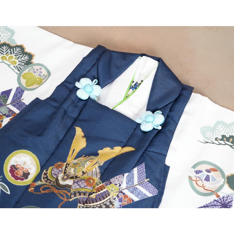七五三 男の子 3歳 被布着物セット 京都花ひめ 白地 絵羽柄 被布紺色 刺繍半襟に足袋付きセット | 京美 | 05