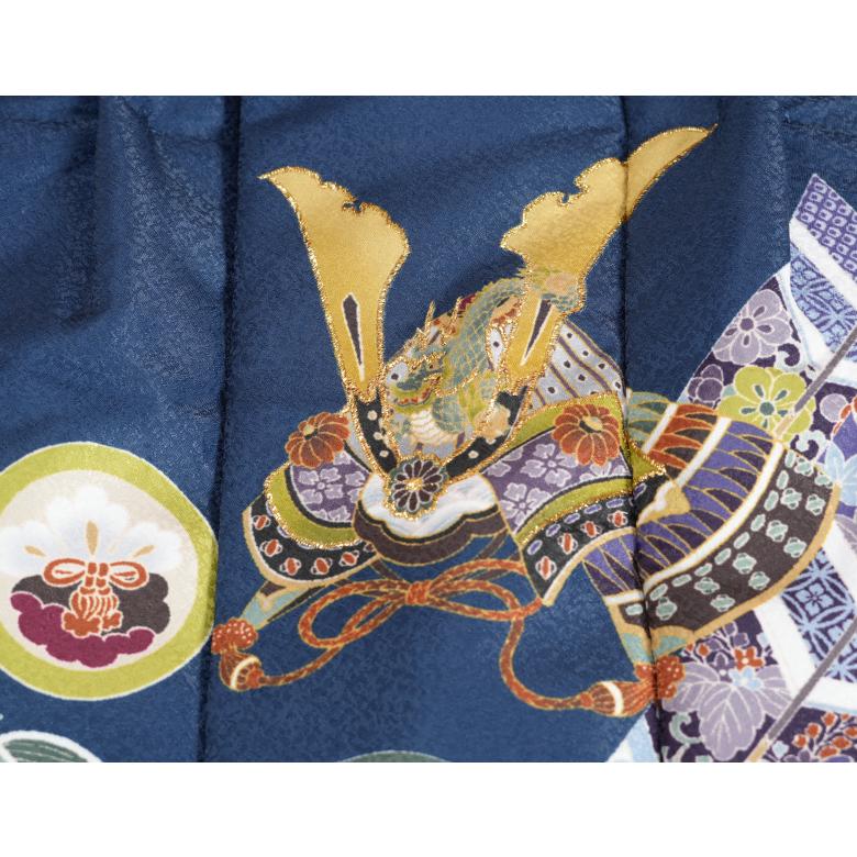 七五三 男の子 3歳 被布着物セット 京都花ひめ 白地 絵羽柄 被布紺色 刺繍半襟に足袋付きセット | 京美 | 06