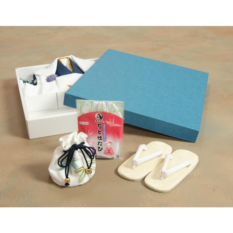 七五三 男の子 3歳 被布着物セット 紺地 絵羽柄 被布白色 白半襟に足袋付きセット 日本製 | 京美 | 11