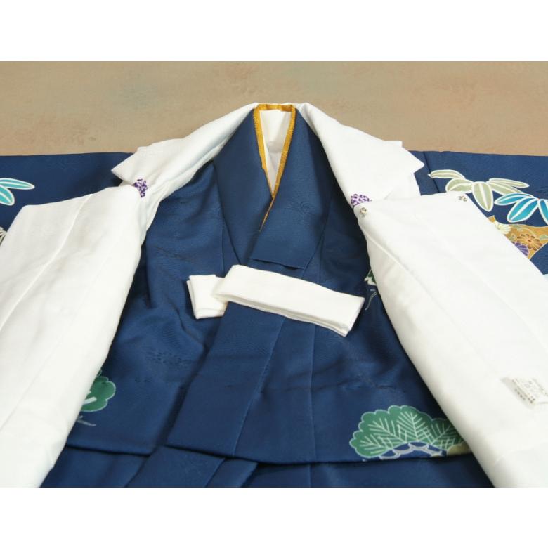 七五三 男の子 3歳 被布着物セット 紺地 絵羽柄 被布白色 白半襟に足袋付きセット 日本製 | 京美 | 08