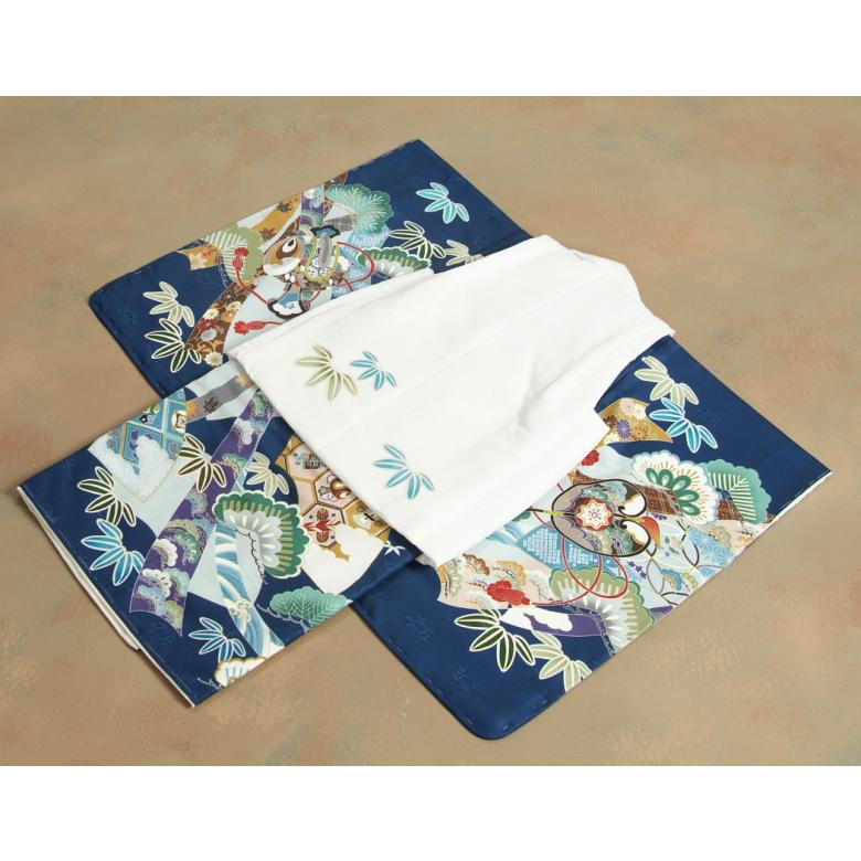 七五三 男の子 3歳 被布着物セット 紺地 絵羽柄 被布白色 白半襟に足袋付きセット 日本製 | 京美 | 09