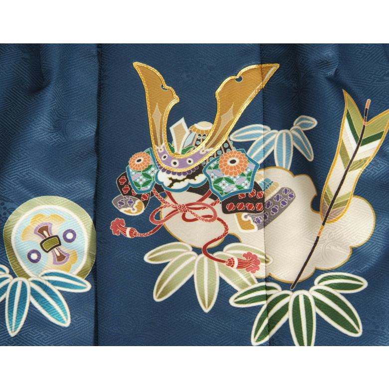 七五三 3歳 被布単品 男の子 着物 紺色 兜 絵羽文様 金駒刺繍 紗綾地紋生地 日本製 | 京美 | 04