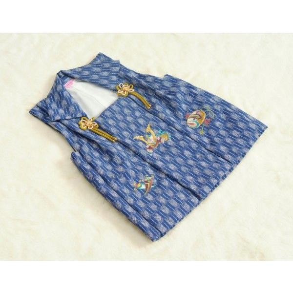 京美 七五三 3歳 被布単品 男の子 着物 ブルー色 兜刺繍 金駒刺繍 矢絣 
