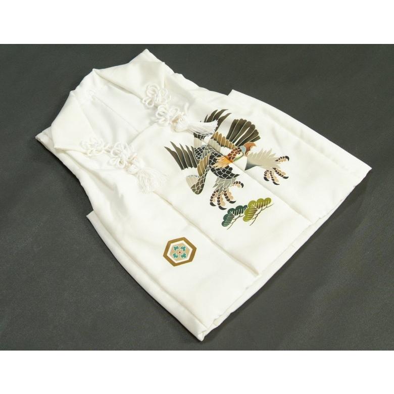 七五三 3歳 男の子 着物 正絹被布雪駄セット 白 鷹 手描き 変わり無地精華生地 選べる信玄袋 足袋付き 日本製 | 京美 | 01