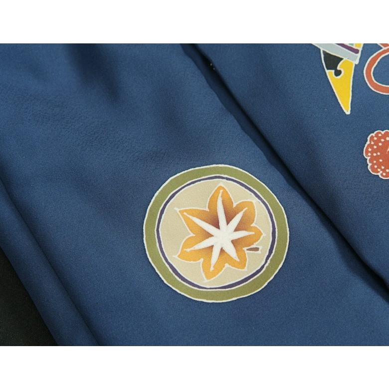 七五三 3歳 男の子 着物 正絹被布雪駄セット 青紺 兜 手描き 変わり無地精華生地 選べる信玄袋 足袋付き 日本製 | 京美 | 02