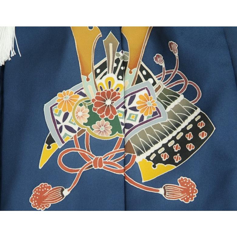 七五三 3歳 着物 男の子 正絹 被布単品 青紺 兜 手描き 変わり無地精華生地 日本製 | 京美 | 03