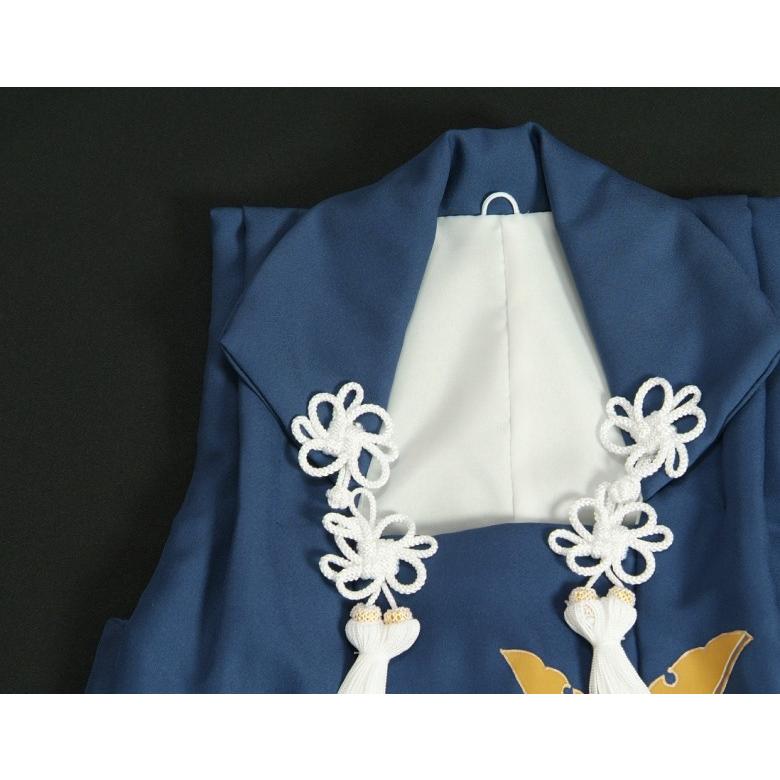 七五三 3歳 着物 男の子 正絹 被布単品 青紺 兜 手描き 変わり無地精華生地 日本製 | 京美 | 04